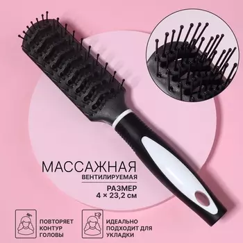 Расчёска массажная, продуваемая, 423.2(±1) см, чёрная, белая