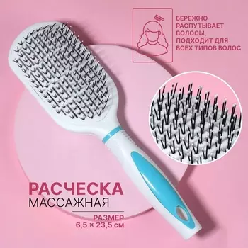 Расчёска массажная, вентилируемая, 6,5 23,5 см, цвет белый/голубой