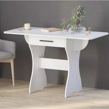 Раскладной стол с ящиком, 600(1200)570750 мм, цвет белый