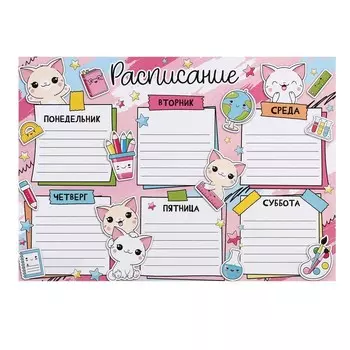 Расписание уроков "Котики" , 21,6х30,3 см