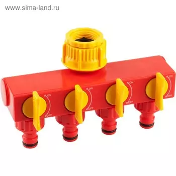 Распределитель 4-канальный, внутренняя резьба 3/4" (19 мм) – 1" (25 мм), быстросъёмное соединение, пластик, GRINDA