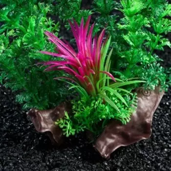 Растение искусственное аквариумное на платформе в виде коряги, 40 см, зелёное, 1 шт.