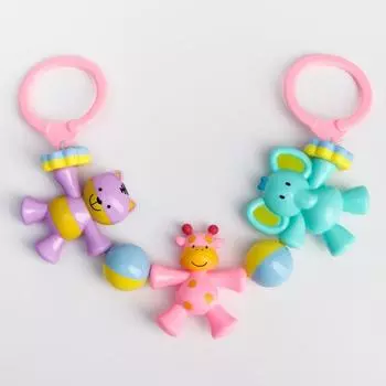 Растяжка на коляску/кроватку «Зверята», 3 игрушки, цвет МИКС, Крошка Я