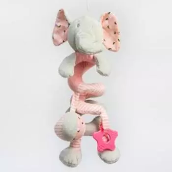 Растяжка - спираль на коляску/кроватку Крошка Я «Слоник розовый», с прорезывателем, от 3 мес.