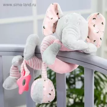 Растяжка - спираль на коляску/кроватку Крошка Я «Слоник розовый», с прорезывателем, от 3 мес.