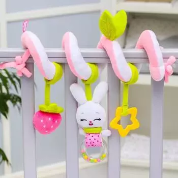 Растяжка - спираль «Зайка Банни», прорезыватель, пищалка, погремушка, 48 - 85 см