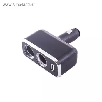 Разветвитель прикуривателя 2 гнезда + USB Skyway черный предохранитель 5А, USB 2A, S02301021