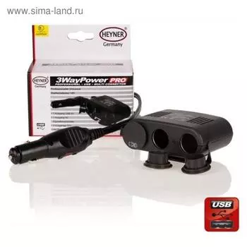 Разветвитель прикуривателя на 3 выхода, 12 В + USB, HEYNER