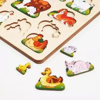 Развивающая доска «Чей малыш?Домашние животные и птицы», двойная рамка - вкладыш