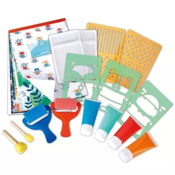 Развивающий детский игровой набор для рисования губкой и валиками по трафаретам