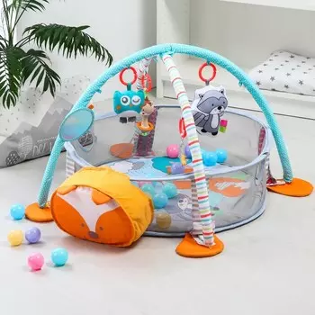 Развивающий коврик - манеж Крошка Я «Лиса», 3 в 1, 68х68 см, 30 цветных шариков, 5 игрушек