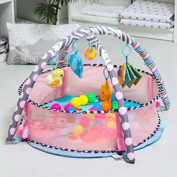 Развивающий коврик «Друзья Африки», бортик, с дугами, розовый, 30 цв. шаров, р - р 124х52х0,5 см.