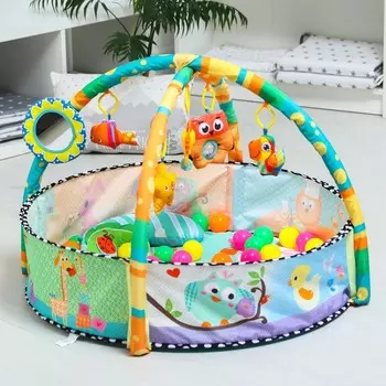 Развивающий коврик «Совушка», бортик, с дугами, подушка, 30 цв. шаров, р - р 67х52х0,5