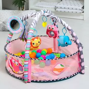 Развивающий коврик «Совушка», бортик, с дугами, подушка, 30 цв. шаров, р - р 90х55х0,5 см.