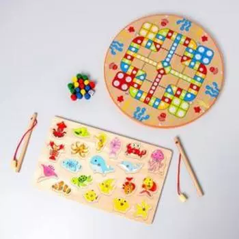 Развивающий набор 3 в 1 «Рыбалка + рамка вкладыш + ходилка» 4,5×30×30 см, Уценка