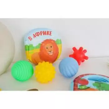 Развивающий набор «В Африке»: книжка-игрушка, тактильные массажные мячики 4 шт.