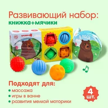 Развивающий набор «В лесу»: книжка-игрушка, тактильные массажные мячики 4 шт.