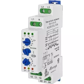 Реле контроля напряжения 3ф РКН-3-15-15 УХЛ4 AC 230В/AC 400В 4-х проводная схема включения задержка срабатывания 0.1...10с ток контактов исполнит. реле 8А 2п Меандр A8302-16933945
