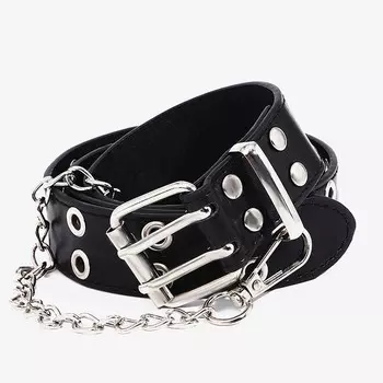 Ремень детский, ширина 3 см, пряжка металл, люверсы, цвет чёрный