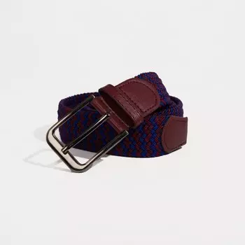 Ремень мужской, ширина 4 см, резинка, плетёнка, цвет бордовый/синий
