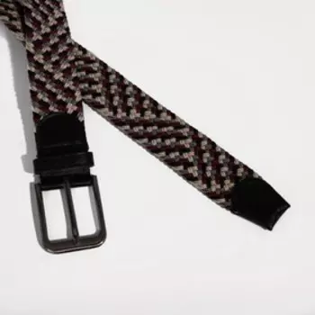 Ремень мужской, ширина 4 см, резинка, плетёнка, цвет чёрный/бордовый