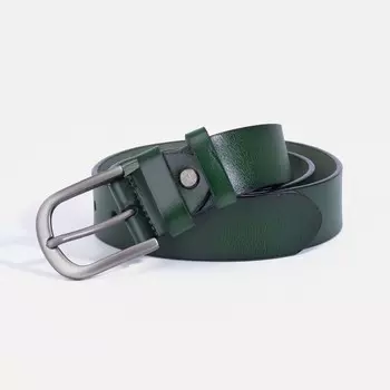 Ремень, ширина 3,5 см, винт, пряжка тёмный металл, цвет зелёный