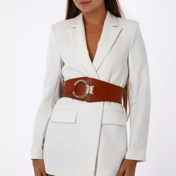 Ремень-резинка женский широкий, 8010 см, пряжка металл, золотистая, рыжий