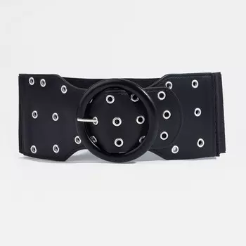 Ремень женский, ширина 10 см, пряжка металл, люверсы, цвет чёрный