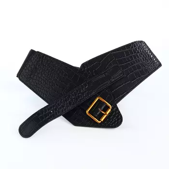 Ремень женский широкий, 8510 см, пряжка металл, золотистая, чёрный