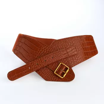 Ремень женский широкий, 8510 см, пряжка металл, золотистая, рыжий