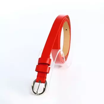 Ремень женский тонкий, 1101.1 см, классическая пряжка металл, серебристая, красный