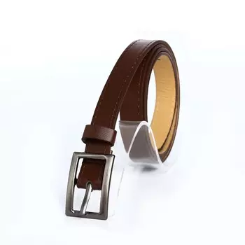 Ремень женский тонкий, 1101.1 см, классическая пряжка металл, тёмно-серебристая, коричневый