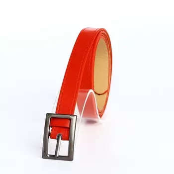 Ремень женский тонкий, 1101.1 см, классическая пряжка металл, тёмно-серебристая, красный