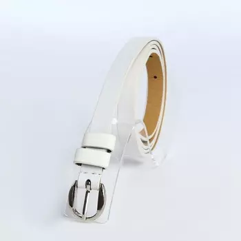Ремень женский тонкий, 1101.1 см, классическая пряжка металл, серебристая, белый