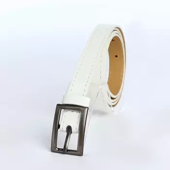 Ремень женский тонкий, 1101.1 см, классическая пряжка металл, тёмно-серебристая, белый