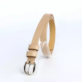 Ремень женский тонкий, 1101.1 см, классическая пряжка металл, серебристая, бежевый