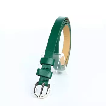 Ремень женский тонкий, 1101.1 см, классическая пряжка металл, серебристая, зелёный