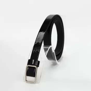 Ремень женский тонкий, 1101.3 см, прямоугольная пряжка металл, серебристая, чёрный
