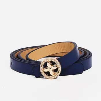 Ремень женский тонкий, 1101.4 см, круглая пряжка металл, синий