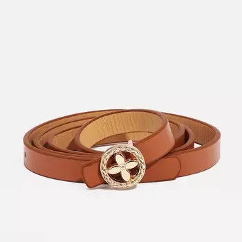 Ремень женский тонкий, 1101.4 см, круглая пряжка металл, коричневый