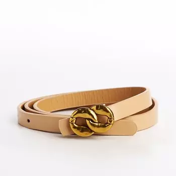 Ремень женский тонкий, 1101.4 см, пряжка-гвоздик металл, золотистая, бежевый