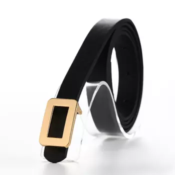 Ремень женский тонкий, 1101.6 см, прямоугольная пряжка металл, золотистая, чёрный