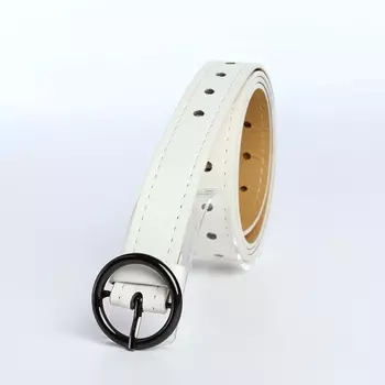 Ремень женский тонкий, 1101.6 см, пряжка тёмный металл, круглая, белый