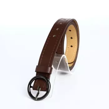 Ремень женский тонкий, 1101.6 см, пряжка тёмный металл, круглая, коричневый