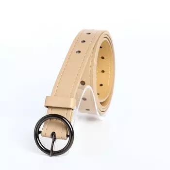Ремень женский тонкий, 1101.6 см, пряжка тёмный металл, круглая, бежевый
