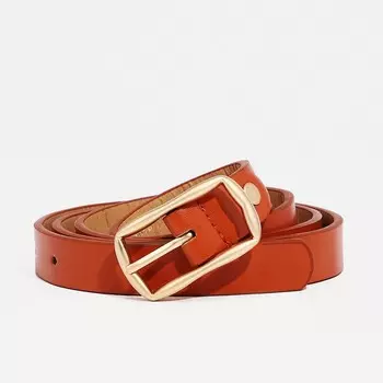 Ремень женский тонкий с винтом, 1101.8 см, прямоугольная пряжка металл, золотистая, рыжий