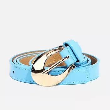 Ремень женский тонкий с винтом, 1101.8 см, пряжка металл, золотистая, голубой