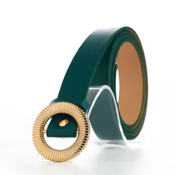 Ремень женский тонкий, 1101.9 см, круглая пряжка металл, золотистая, зелёный