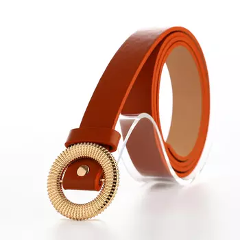 Ремень женский тонкий, 1101.9 см, круглая пряжка металл, золотистая, рыжий