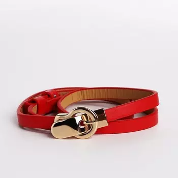 Ремень женский тонкий, 861 см, пряжка-зацепка металл, золотистая, красный